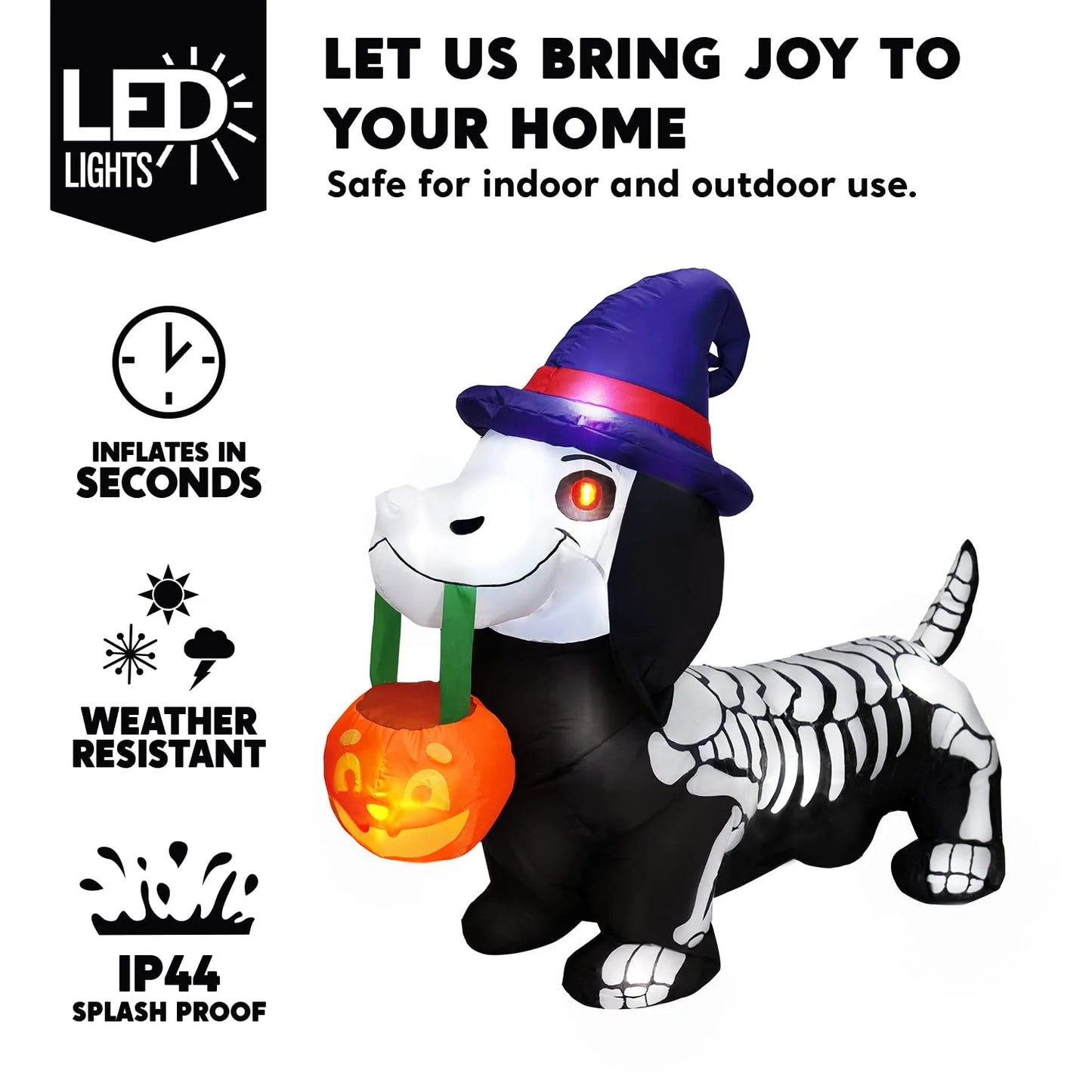 5 FT Halloween Inflatables Light up Pumpkin Skeleton Wiener Dog Long Halloween Inflatables Outdoor Decorations,Blow up Halloween Yard Decorations