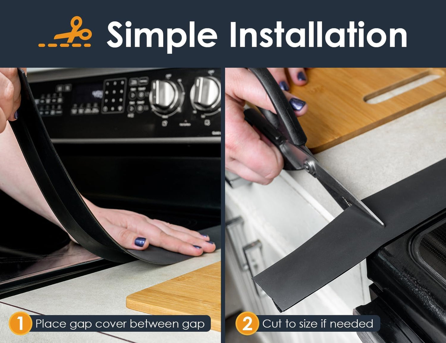 Linda’s Essentials Silicone Stove Gap Covers (2 Pack), Heat Resistant Oven Gap Filler Seals Gaps Between Stovetop and Counter, Easy to Clean Stove Gap Guard (21 Inches, Black)