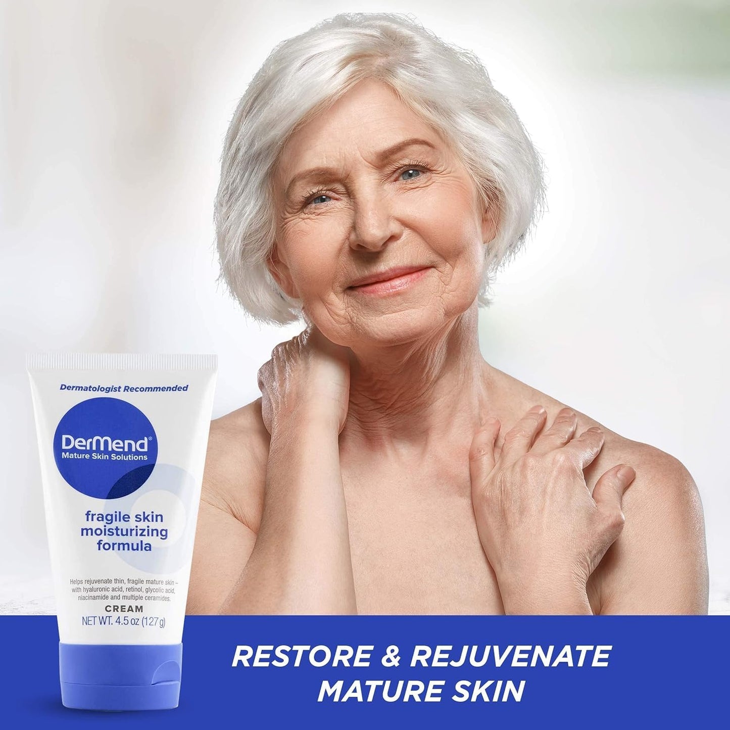 Dermend Specialized Fragile Skin Moisturizing Cream: Formula to Restore & Rejuvenate - Daily Anti Wrinkle Cream for Firming & Strengthening Thin, Aging Skin - 4.5 Oz Tube