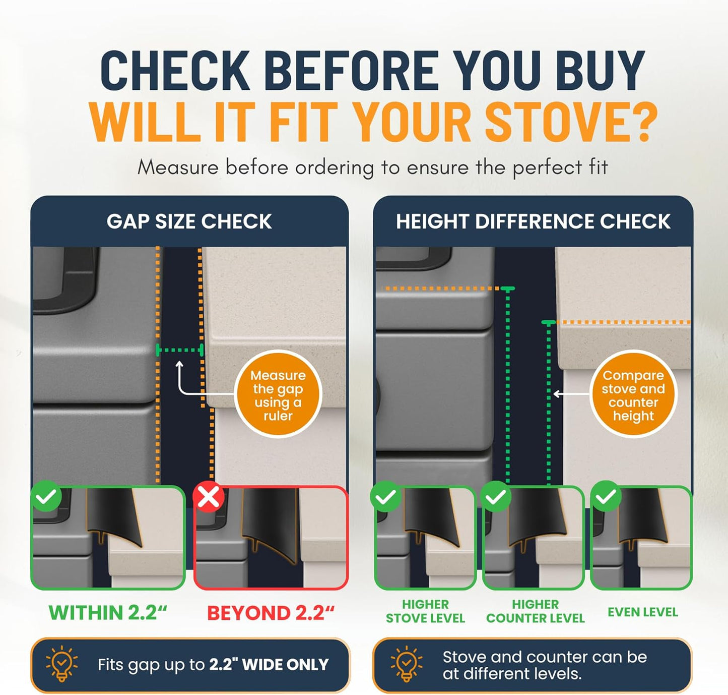 Linda’s Essentials Silicone Stove Gap Covers (2 Pack), Heat Resistant Oven Gap Filler Seals Gaps Between Stovetop and Counter, Easy to Clean Stove Gap Guard (21 Inches, Black)