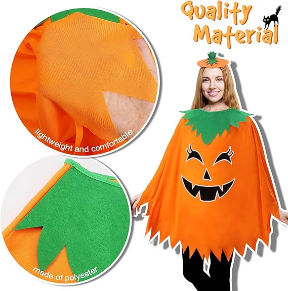 3 Pcs Pumpkin Costume for Adult,Glow in the Dark Pumpkin Costume Women with Headband/Bag,Pumpkins Halloween Costume Dress Up
