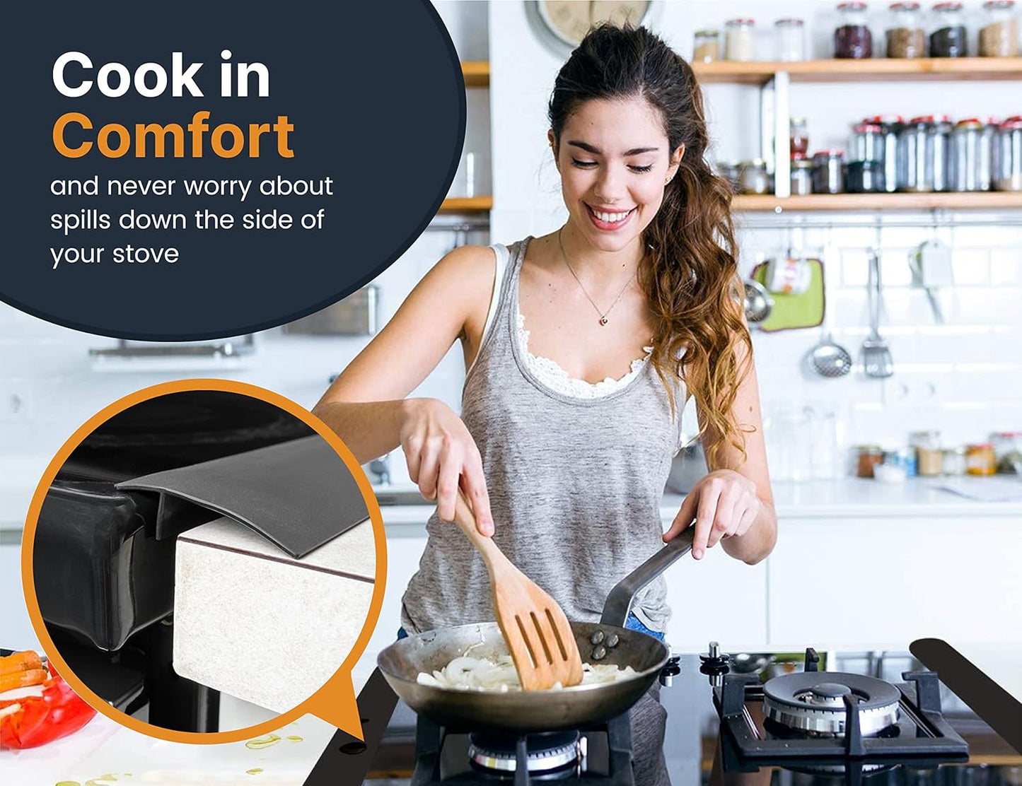 Linda’s Essentials Silicone Stove Gap Covers (2 Pack), Heat Resistant Oven Gap Filler Seals Gaps Between Stovetop and Counter, Easy to Clean Stove Gap Guard (21 Inches, Black)