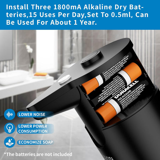 Aunmaon Automatic Soap Dispenser Touchless, Hands-Free, Multi Adjustable Volume, Long Battery Life, Compatible with Thick & Thin Dish/Hand Soap for Bathroom and Kitchen, Easy for Toddlers, Black