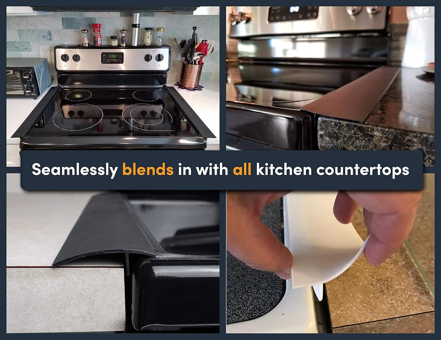 Linda’s Essentials Silicone Stove Gap Covers (2 Pack), Heat Resistant Oven Gap Filler Seals Gaps Between Stovetop and Counter, Easy to Clean Stove Gap Guard (21 Inches, Black)