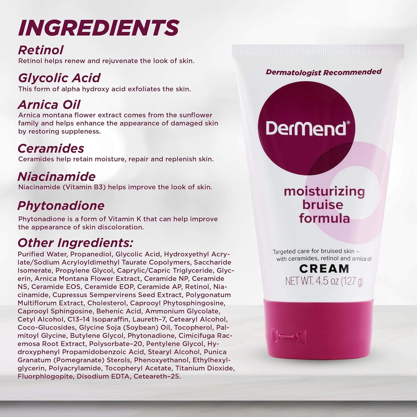 Dermend Arnica Bruise Cream with Vitamin K - Moisturizer for Bruising on Arms, Legs & Hands - 4.5 Oz
