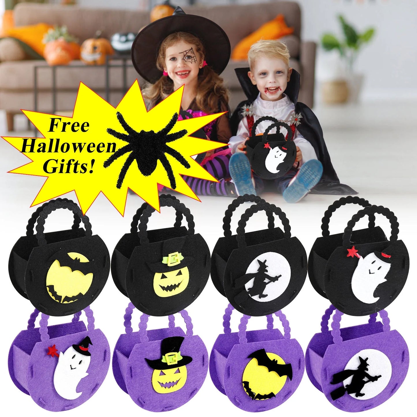 Halloween Bucket Basket Bags, Felts Trick or Treat Bags, Halloween Candy Bags Treat Bags for Kids, Halloween Basket, Halloween Treat Bags, Halloween Bags