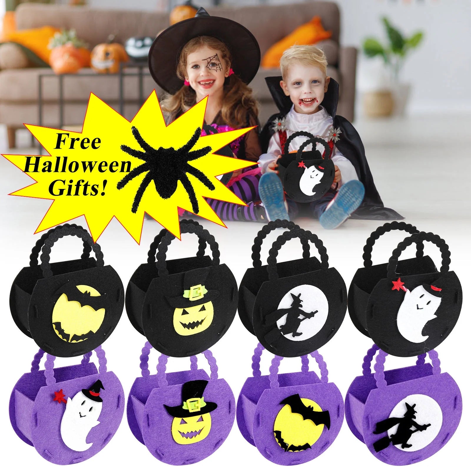 Halloween Bucket Basket Bags, Felts Trick or Treat Bags, Halloween Candy Bags Treat Bags for Kids, Halloween Basket, Halloween Treat Bags, Halloween Bags