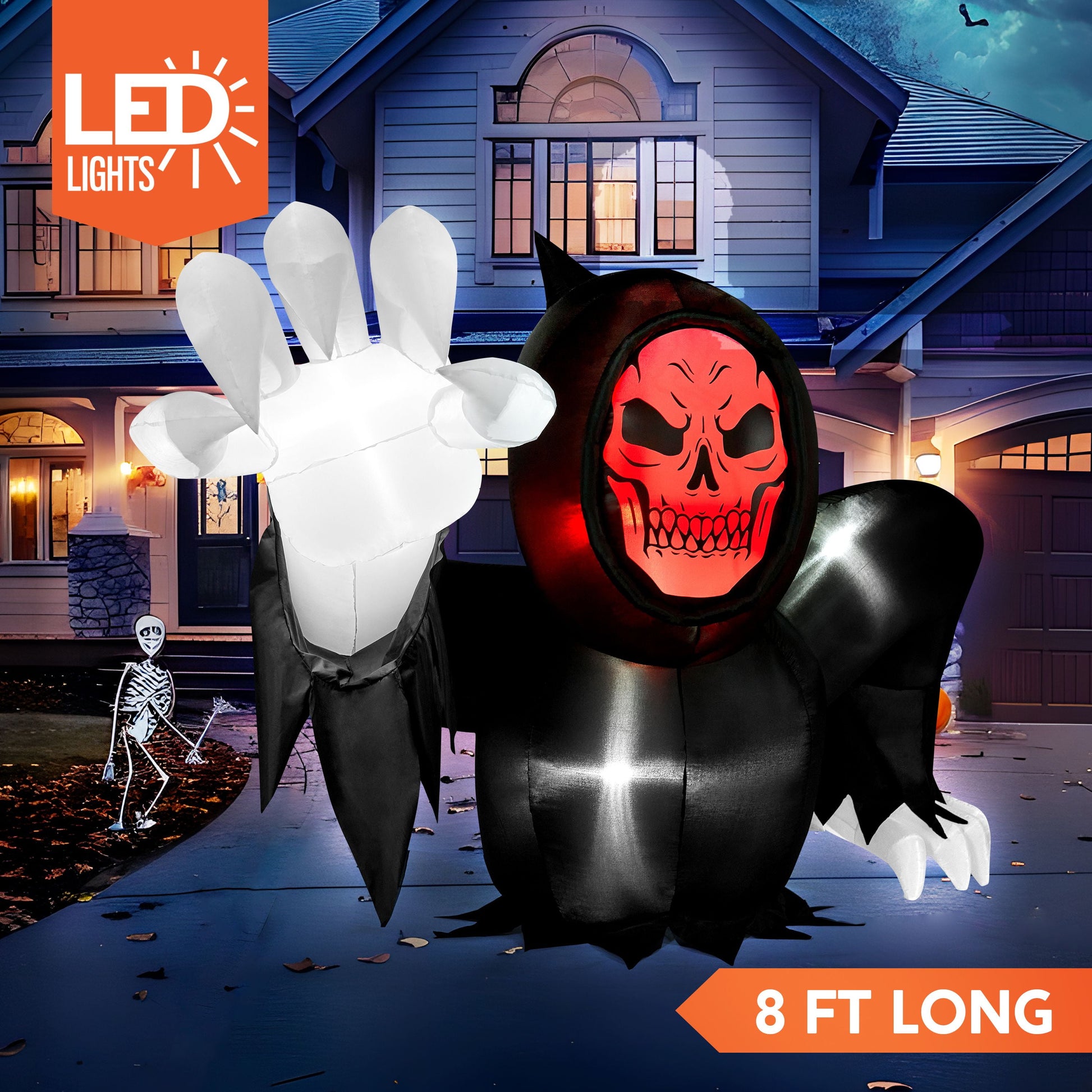 8 FT Halloween Inflatables Long Light up Grim Reaper Ground Breaker Halloween Inflatables Outdoor Decorations,Blow up Halloween Yard Decorations