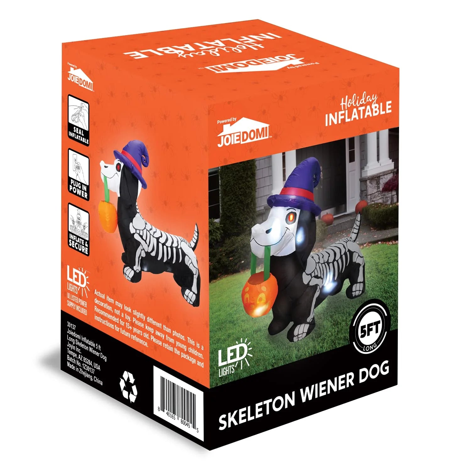 5 FT Halloween Inflatables Light up Pumpkin Skeleton Wiener Dog Long Halloween Inflatables Outdoor Decorations,Blow up Halloween Yard Decorations