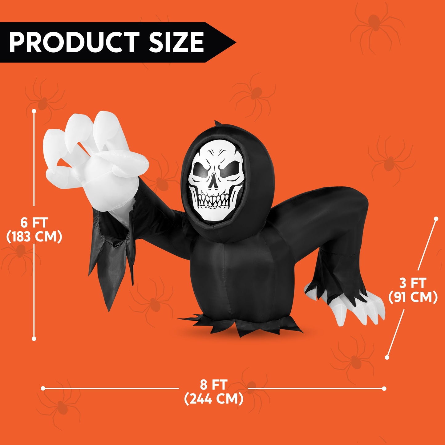 8 FT Halloween Inflatables Long Light up Grim Reaper Ground Breaker Halloween Inflatables Outdoor Decorations,Blow up Halloween Yard Decorations